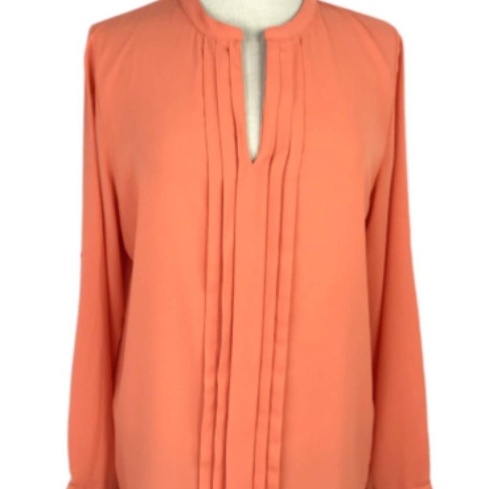 41 Hawthorn Salmon Pink Sheer Long Button Sleeve Blouse